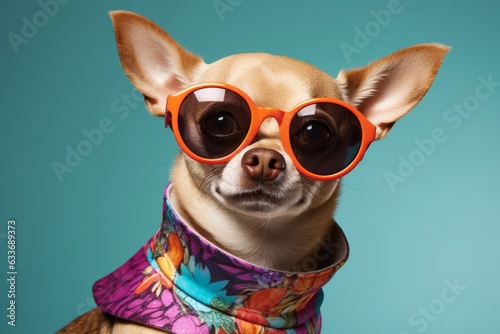 Cool looking Chihuahua dog wearing funky fashion and sunglasses © Denis