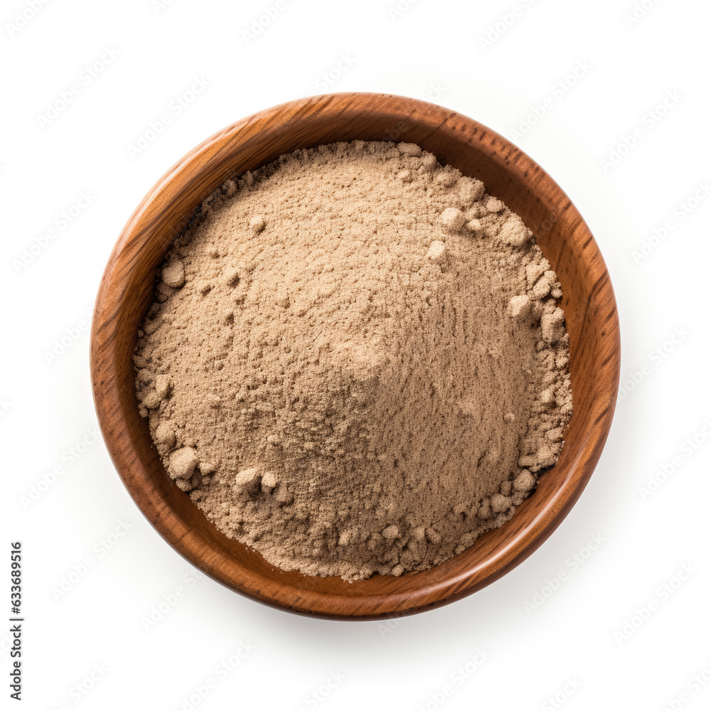 Teff Flour top view isolated on white background 