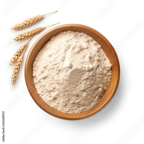 Whole Wheat Flour top view isolated on white background 