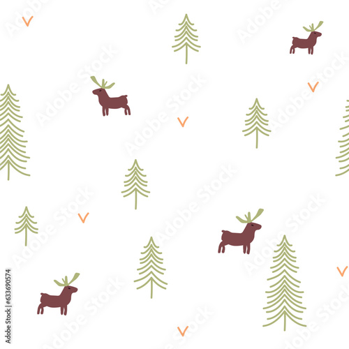 Vector seamless pattern deer in the forest. Vector illustration