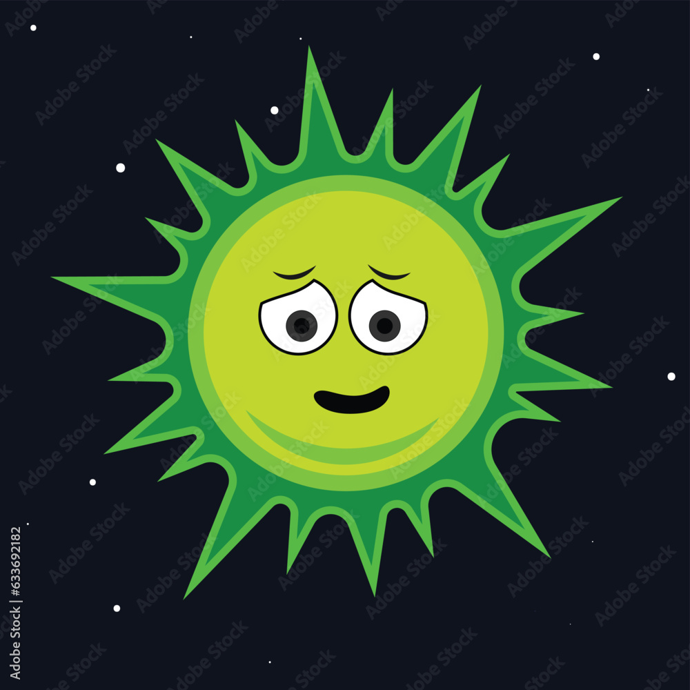 Guilty Face Sun with green rays cartoon