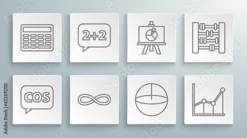 Wallpaper Mural Set line Tablet with calculator, Graph, schedule, chart, diagram, Function mathematical symbol, Calculator, Sigma, XYZ Coordinate system, and Chalkboard icon. Vector Torontodigital.ca