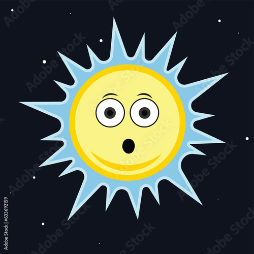 Cartoon Sun confused look on the face with blue rays