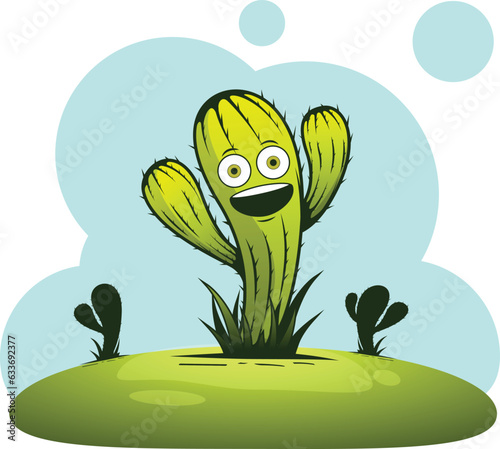 happy smiling isolated dancing cactus in the desert in the noon