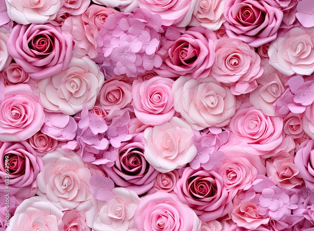 Beautiful summer flowers as background. Blossoming delicate roses on blooming flowers festive background. SEAMLESS PATTERN. SEAMLESS WALLPAPER. Created with Generative AI technology. Beautiful summer flowers as background. Blossoming delicate roses on blooming flowers festive background. SEAMLESS PATTERN. SEAMLESS WALLPAPER. Created with Generative AI technology.