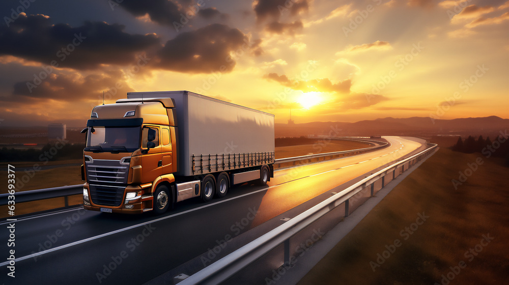 Container shipping truck on the road. Transportation, Logistics,  and Freight Operations. Ai generative.