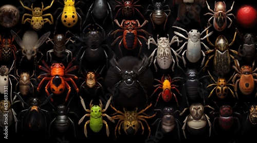  a large group of bugs and other bugs in a dark room. generative ai