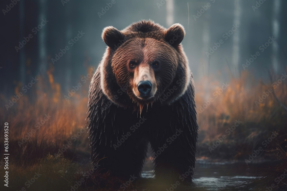 Fototapeta premium Grizzly Bear Amidst Morning Mist