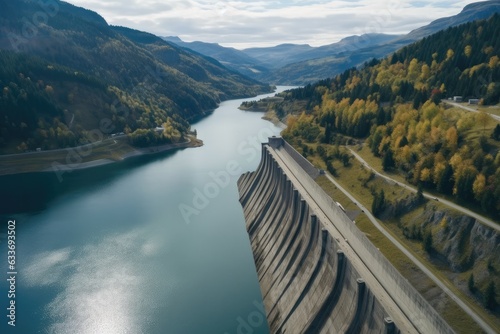 High angle view beautiful water storage dam.