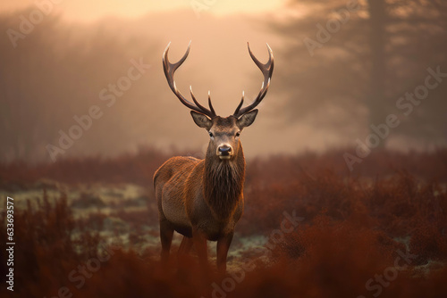 Frosty Morning Majesty: Irish Stag in Close-Up © AIproduction