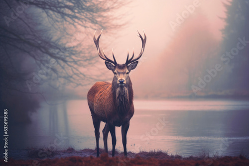 Irish Stag's Tranquil Winter Pose © AIproduction