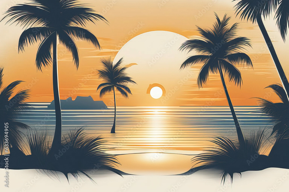 palm trees and sea at sunset