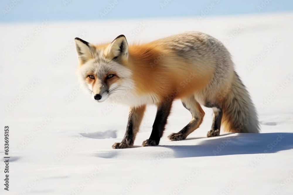 Fototapeta premium Red fox searching dinner in winter.