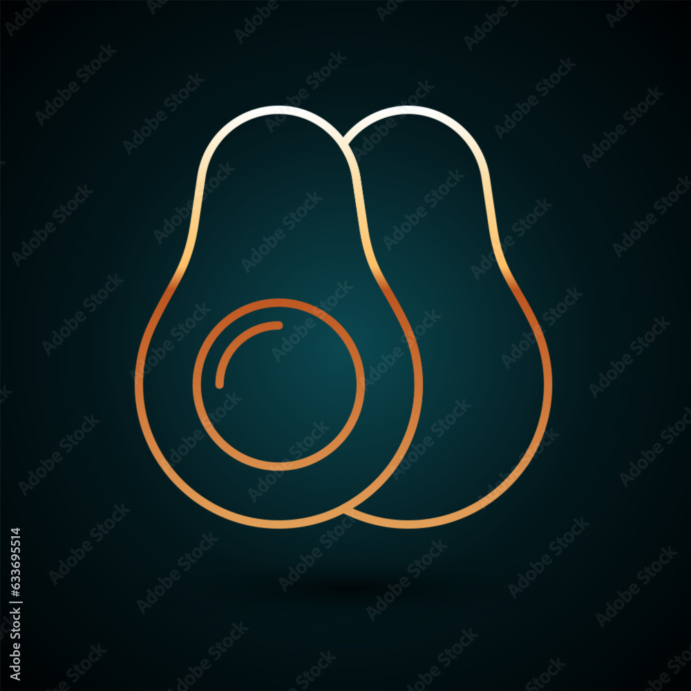 Gold line Avocado fruit icon isolated on dark blue background. Vector Gold line Avocado fruit icon isolated on dark blue background. Vector