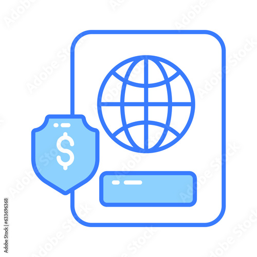 Passport with protection shield showing concept icon of passport protection vector