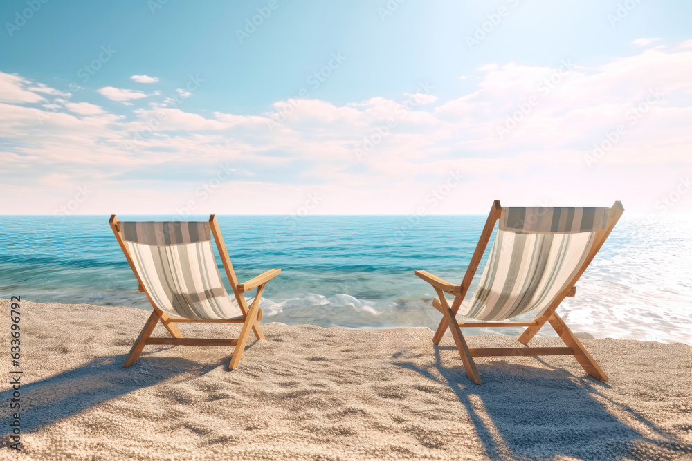 Sun loungers on a white sandy beach for a sea vacations