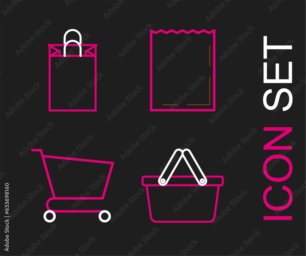 Set line Shopping basket, cart, Paper shopping bag and icon. Vector Set line Shopping basket, cart, Paper shopping bag and icon. Vector