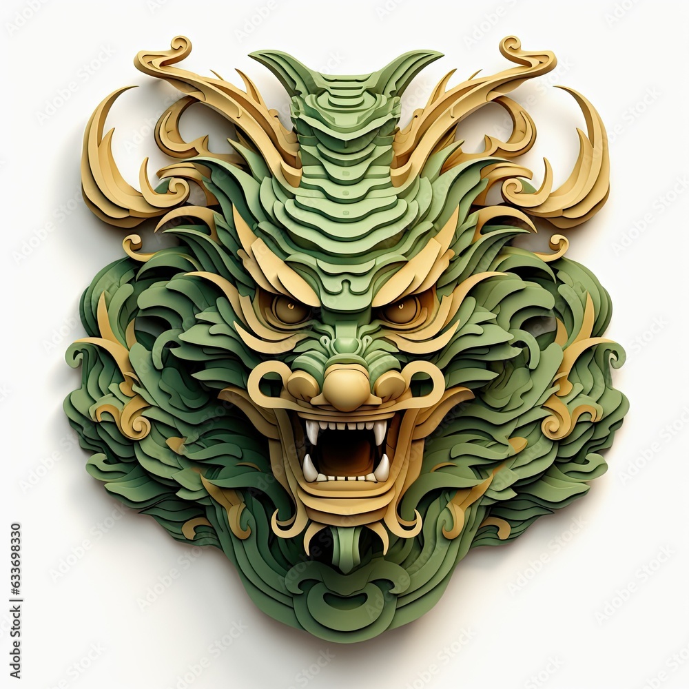 Green wooden eastern dragon. Symbol of the Chinese New Year. Asian traditions, Generative AI