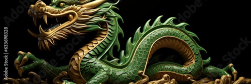 Banner of Green wooden eastern dragon. Symbol of the Chinese New Year. Asian traditions, Generative AI