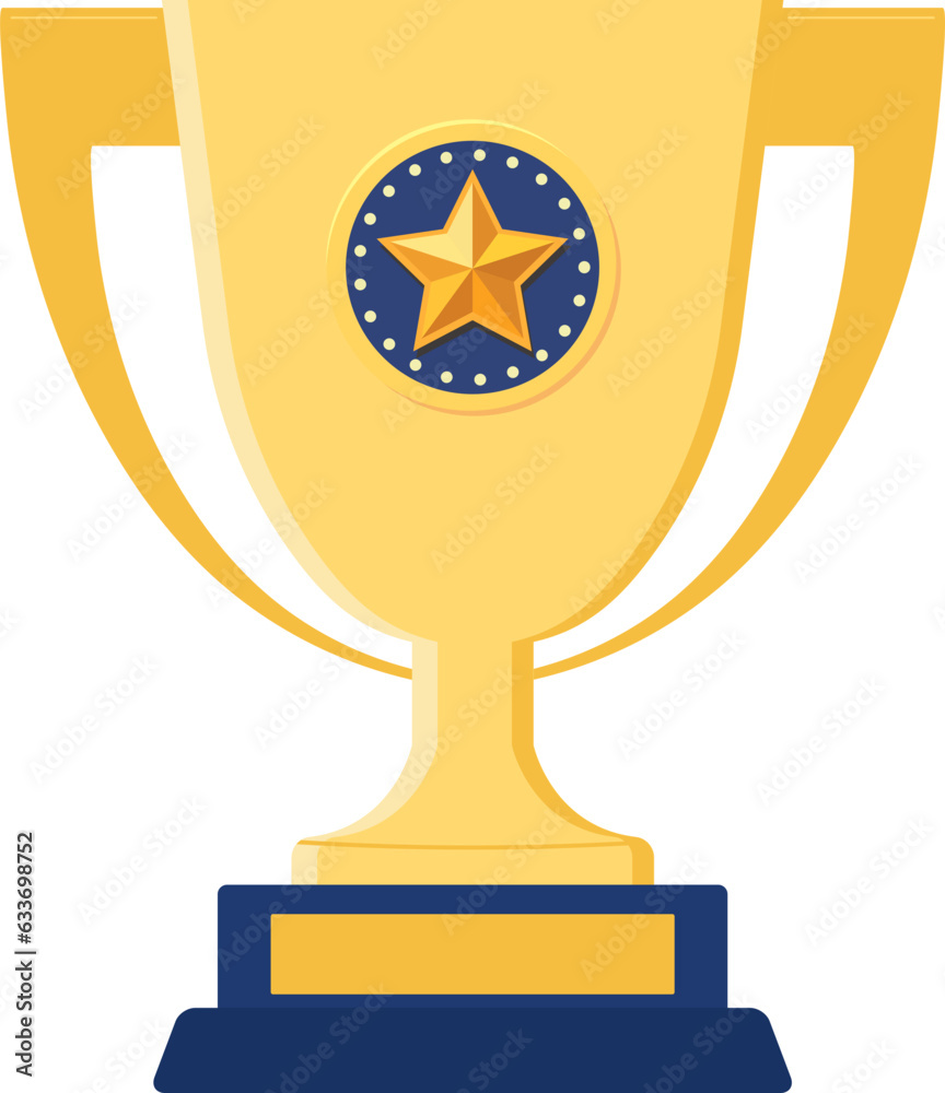 Shiny golden trophy cup with stand, the first prize design element object.