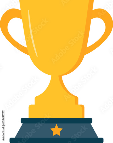 Shiny golden trophy cup with stand, the first prize design element object.