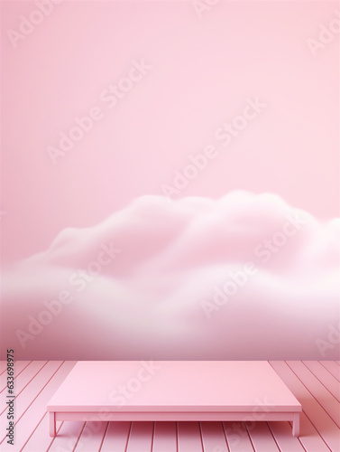 Pastel pink mock up stand for products, ai generated 