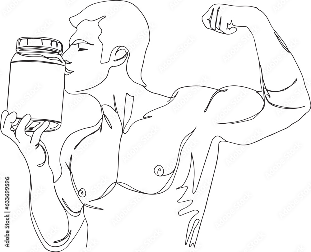 Protine Powder Drawub Vetor de Hand drawn single line sketch drawing cartoon illustration of ...