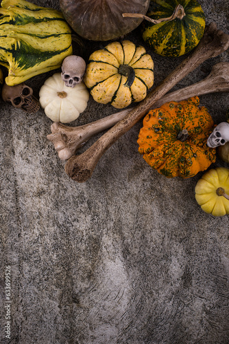 Halloween still life with pumpkin and skull