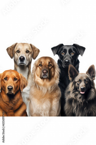 Group of purebred dogs isolated on white background. training, education and discipline. pet portrait.