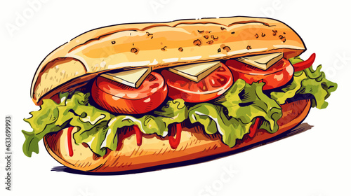 Drawing of a sandwich with sausage sausage on a white background vector