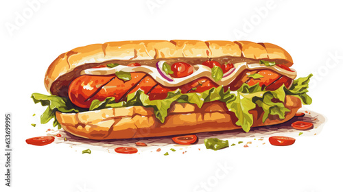 Drawing of a sandwich with sausage sausage on a white background vector