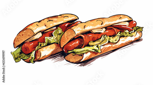 Drawing of a sandwich with sausage sausage on a white background vector