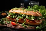 healthy bagette sandwich with vegetables and healthy food