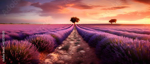 Stunning landscape with lavender field at sunset © AhmadSoleh