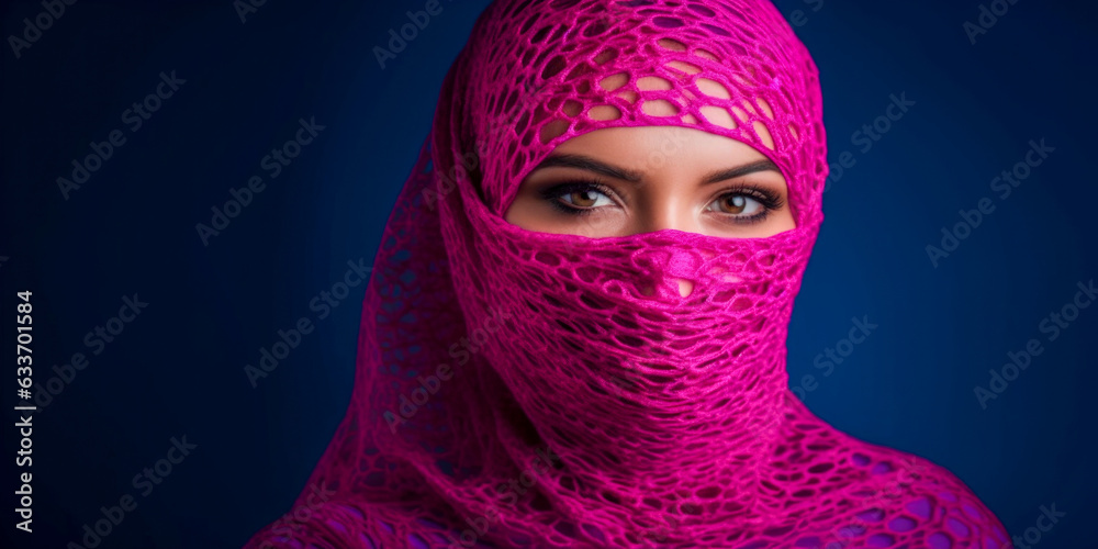 Arabian Woman Face Covered with Hijab - Generative AI Arabian Woman Face Covered with Hijab - Generative AI