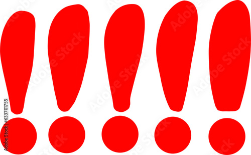 Set of red exclamation mark or caution mark isolated on white background. Vector design.