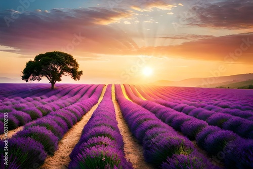 lavender field at sunset generated AI