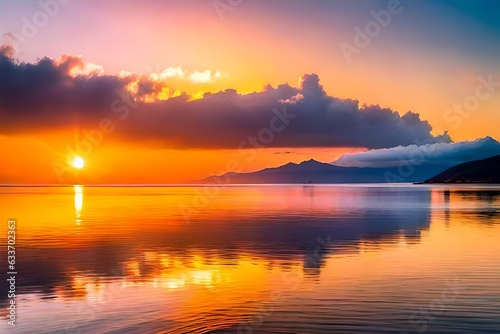 sunset over the lake generated Ai © amara