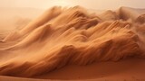  a desert landscape with sand blowing in the wind and mountains in the background.  generative ai