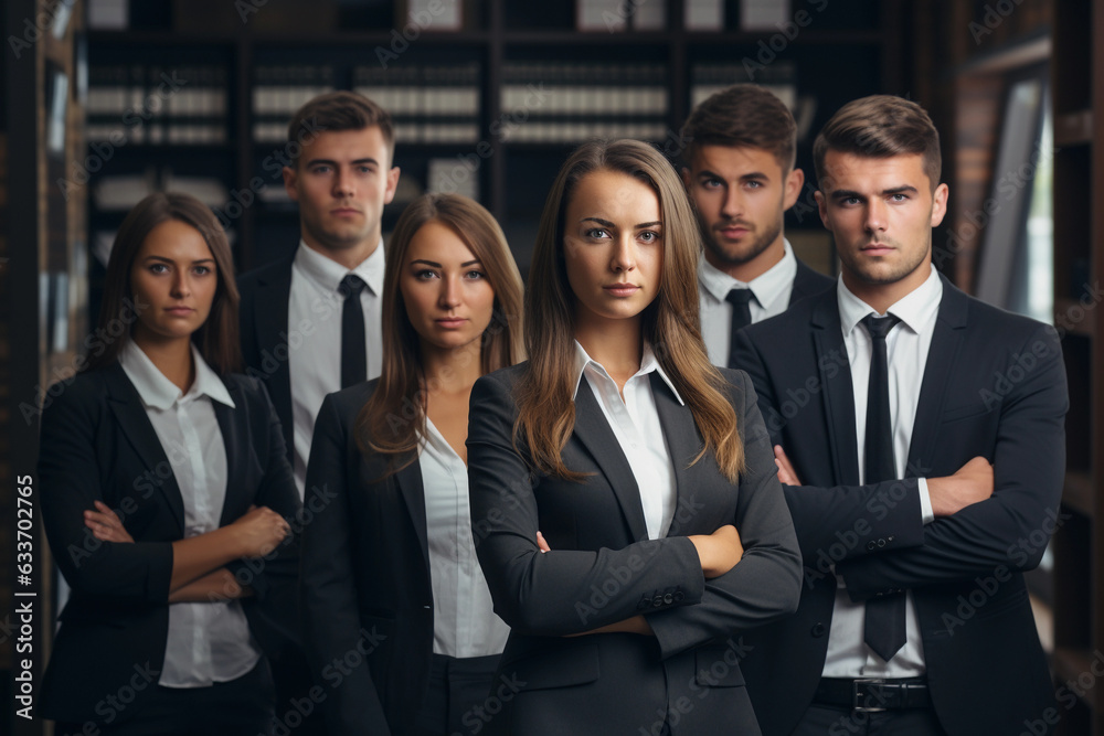 Young businessmen and women with arms crossed. Young businessmen and women with arms crossed.