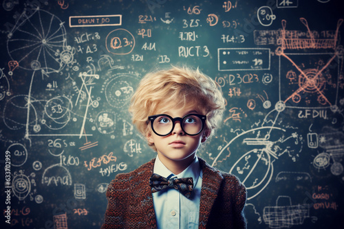 Smart child prodigy in glasses.