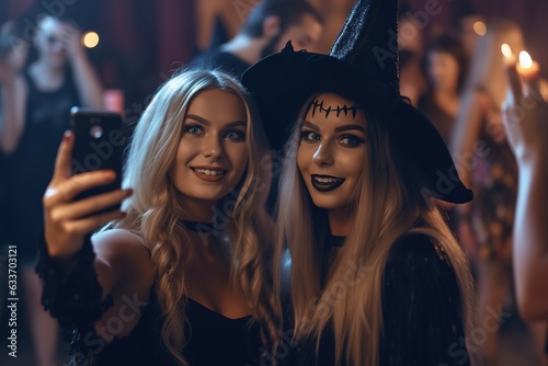 Halloween selfie on a party, halloween costumes, © Unique Designs