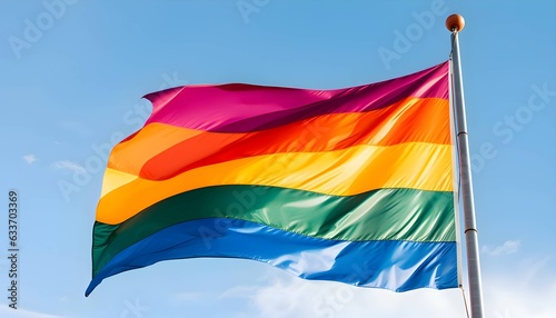 Rainbow LGBT flag flying against the sky. © Hawk