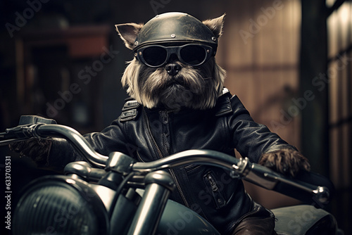 Dog goes by motorcycle. Funny picture. © pavlofox