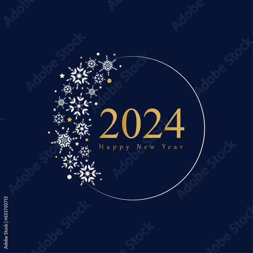 Happy new year 2024, elegant gold, blue background