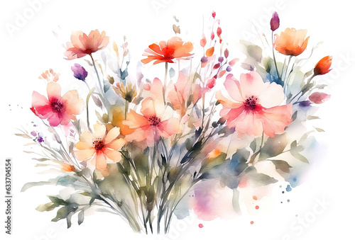 Fototapeta Naklejka Na Ścianę i Meble -  Watercolor flowers background, abstract flowers made from watercolor paint splashes isolated on white