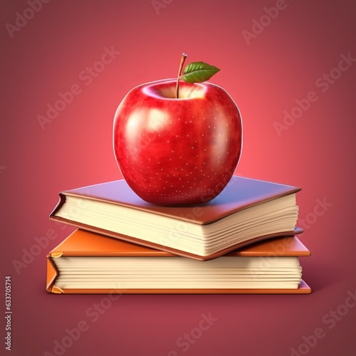 Happy teacher's day, apple on the stack of books, Generative ai