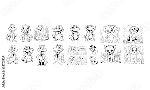 Alligator, Cartoon Style Coloring Book Black & White for kids