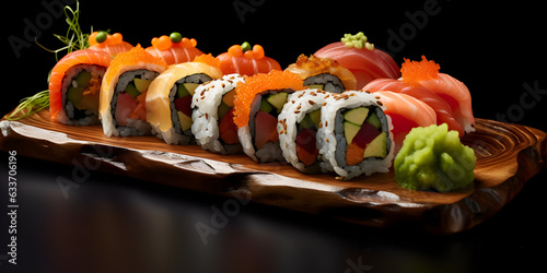 Sushi on black background Japanese food concept