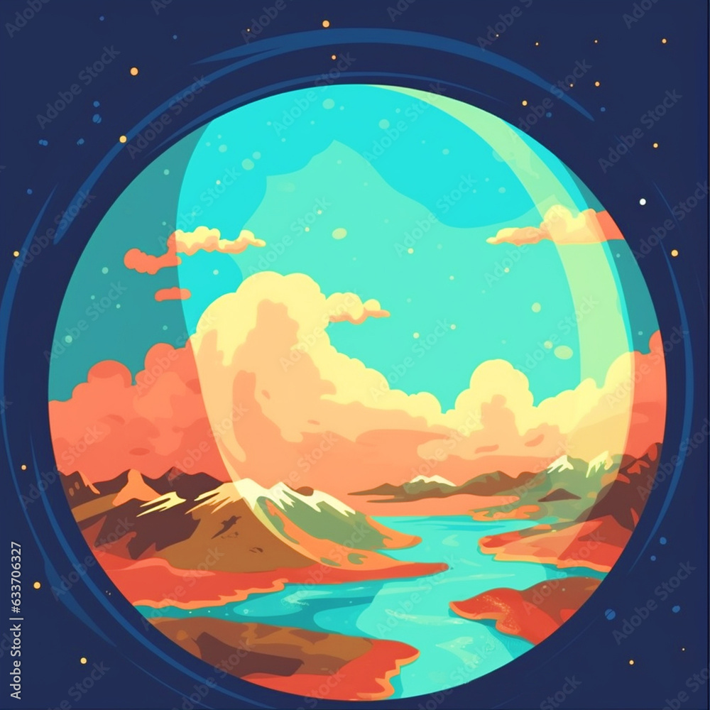 Naklejka premium Mountain and river landscape view in a circle - ai generative